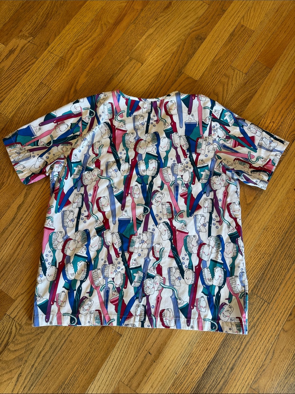 Cherokee Teal Red Blue Cream Novelty Button-Up Medium - Picture 7 of 7